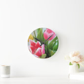 Pink Tulips, Floral Spring Bouquet, Flowers Runde Wanduhr (Zuhause)