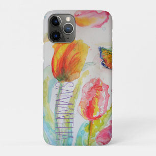 Pink Tulips Floral Watercolor Frauen Name Case-Mate iPhone Hülle