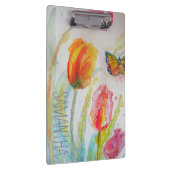 Pink Tulips Floral Watercolor Frauen Name Klemmbrett (Rechts)