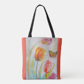 Pink Tulips Floral Watercolor Frauen Name Tasche (Rückseite)