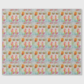 Pink Tulips Floral Watercolor Wrapping Paper Geschenkpapier (Flach)