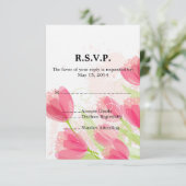 Pink Tulips Floral Wedding RSVP (Stehend Vorderseite)