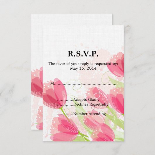 Pink Tulips Floral Wedding RSVP (Vorne/Hinten)