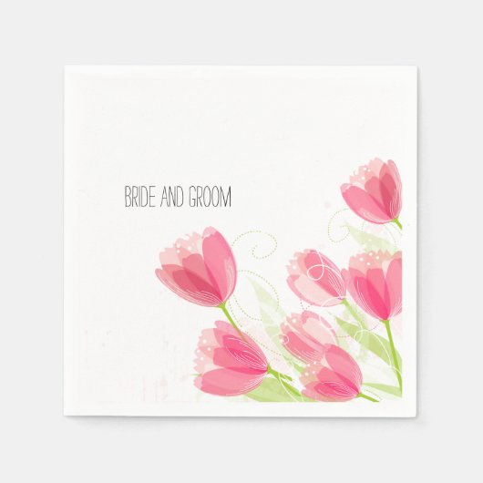 Pink Tulips Floral Wedding Serviette (Vorderseite)