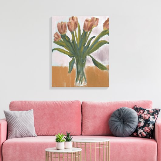 Pink Tulips Gemälde auf Leinwand (Insitu (Wohnzimmer))