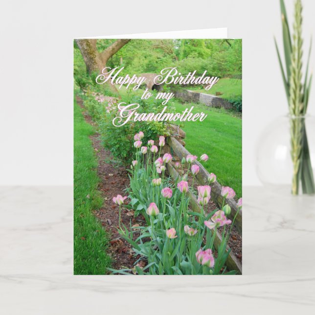 Pink Tulips Happy Birthday Großmutter Karte (Vorderseite)
