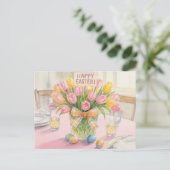 Pink Tulips Happy Easter  Postkarte (Stehend Vorderseite)