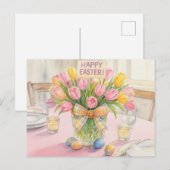 Pink Tulips Happy Easter  Postkarte (Vorne/Hinten)