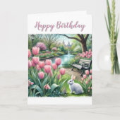 Pink Tulips im Park Happy Birthday Gruß Karte (Vorderseite)