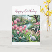 Pink Tulips im Park Happy Birthday Gruß Karte (Gelbe Blume)