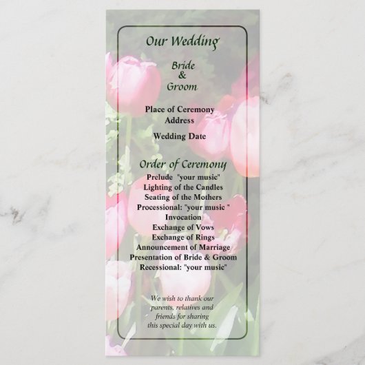 Pink Tulips in Garden Wedding Programm (Vorderseite)