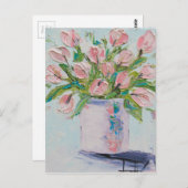 Pink Tulips Malerei, Tulip Art, Texturierte Blume Postkarte (Vorne/Hinten)