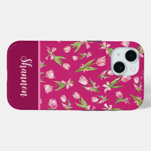 Pink Tulips mit Bows iPhone Case (Rückseite (Horizontal))