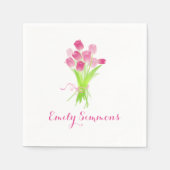 Pink Tulips & Name - Cocktail Napkin Serviette (Vorderseite)