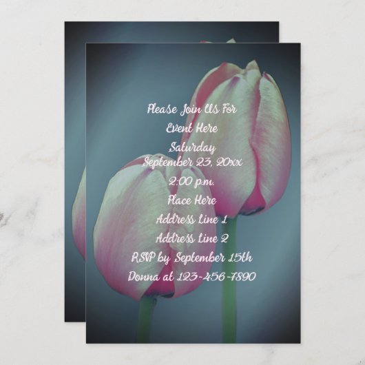 Pink Tulips Party Einladung (Vorne/Hinten)