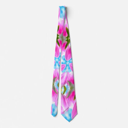 Pink Tulips Pattern Krawatte (Rückseite)