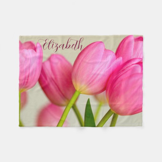 Pink Tulips Personalize Fleecedecke (Vorderseite (Horizontal))