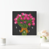 Pink-Tulips Quadratische Wanduhr (Zuhause)