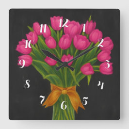 Pink-Tulips Quadratische Wanduhr