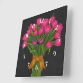 Pink-Tulips Quadratische Wanduhr (Winkel)