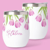 Pink Tulips Spring Elegante Blumenschrift Name