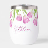 Pink Tulips Spring Elegante Blumenschrift Name (Vorderseite)