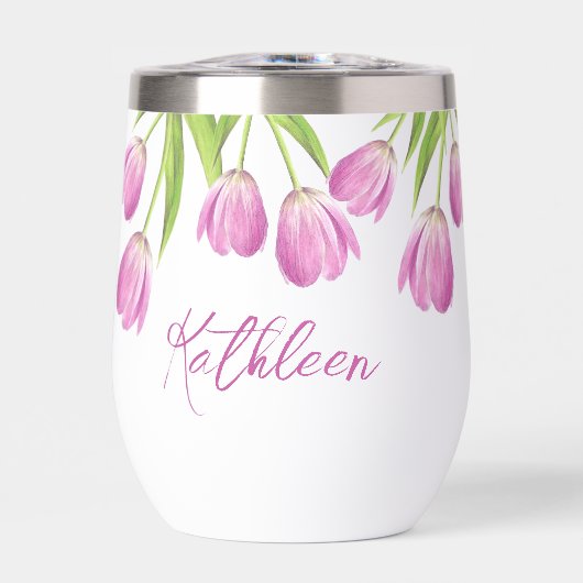 Pink Tulips Spring Elegante Blumenschrift Name (Vorderseite)