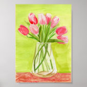 Pink Tulips Wasserfarbe Poster (Vorne)