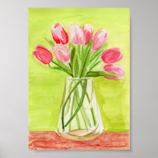 Pink Tulips Wasserfarbe Poster