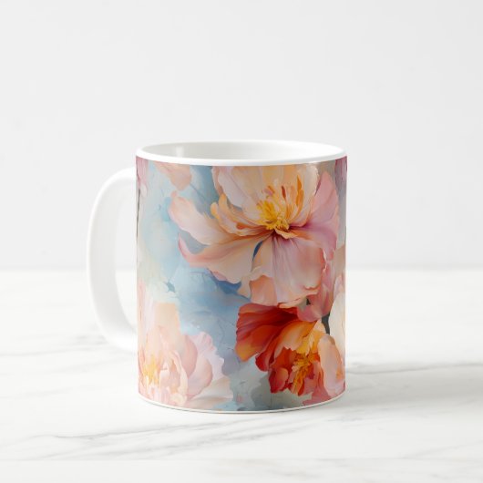 Pink Tulips Wasserfarbenes Blumenmuster Kaffeetasse (Vorderseite Links)