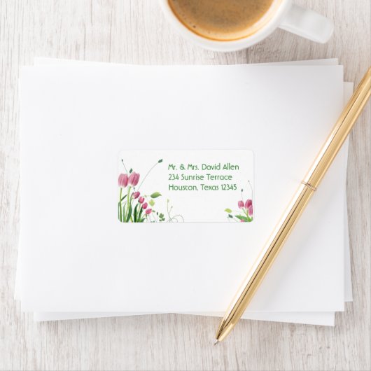 Pink Tulips White Address Labels Adressaufkleber (Insitu)