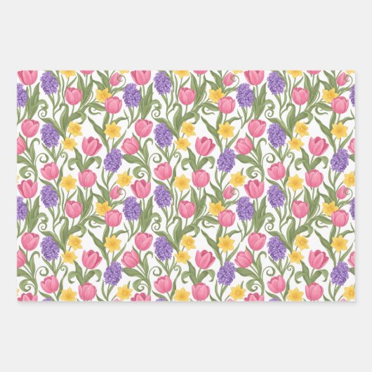 Pink Tulips, Yellow Daffodils, Purple Hyacinths Geschenkpapier Set (Vorderseite)