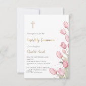 Pink Tulpe Blume | Erste Kommunion Einladung (Vorderseite)