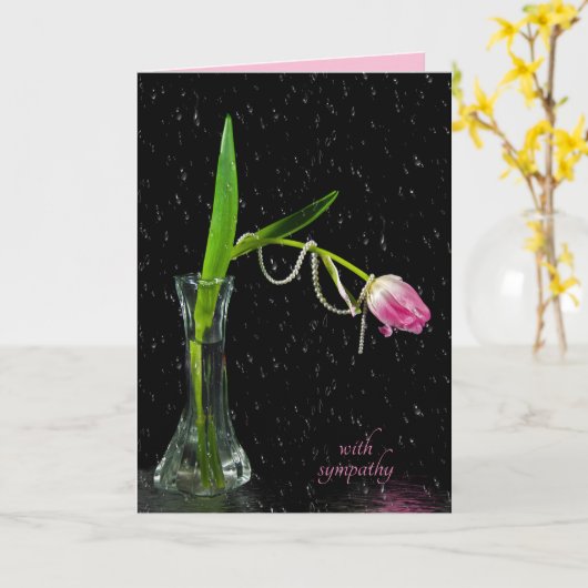 Pink Tulpe mit Perlen-Beileid Karte (Gelbe Blume)
