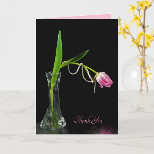 Pink Tulpe mit Perlen danke Karte (Gelbe Blume)