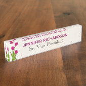 Pink-Tulpen auf Aquarell Namensplakette (Seite)