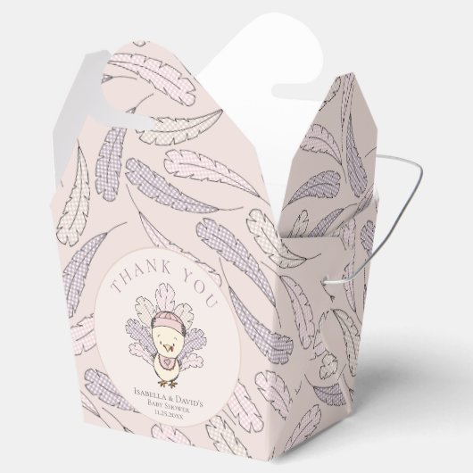 Pink Turkey & Feathers Fall Girl Babydusche Geschenkschachtel (Geöffnet)