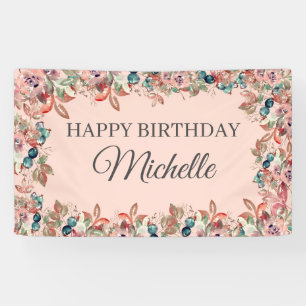 Pink Türkis Aquarell Blumen Happy Birthday Banner