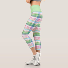 Pink Türkis Blue Lime Green Kariert Tartan Karo Capri Leggings