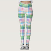 Pink Türkis Blue Lime Green Kariert Tartan Karo Leggings (Vorderseite)