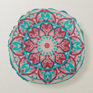 Pink & Türkis Boho Mandala Rundes Kissen