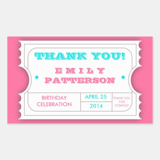 Pink Türkis Carnival Danke Ticket Sticker (Vorderseite)