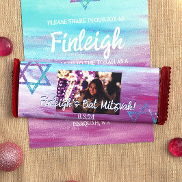 Pink Türkise Bat Mitzvah Candy Bar Wrapper Flyer