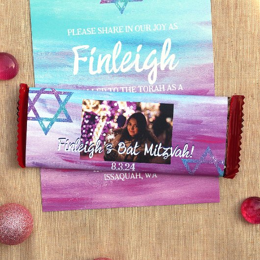 Pink Türkise Bat Mitzvah Candy Bar Wrapper Flyer