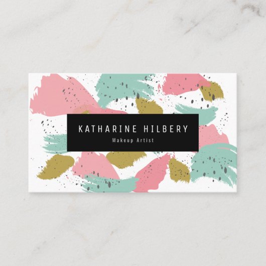 Pink Türkisfarbene Abstrakte Malerkarte Visitenkarte (Vorderseite)
