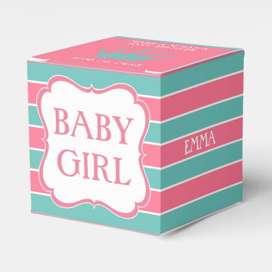 Pink Turquois Stripes Baby Dusche Box 2"x 2" Geschenkschachtel (Vorderseite)