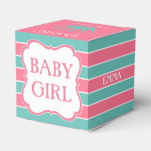 Pink Turquois Stripes Baby Dusche Box 2"x 2" Geschenkschachtel (Rückseite)
