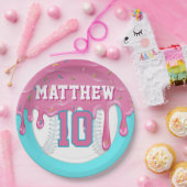 Pink & Turquoise Baseball Drip Birthday Party Pappteller (Party)