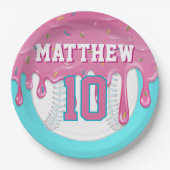 Pink & Turquoise Baseball Drip Birthday Party Pappteller (Vorderseite)
