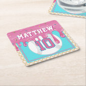 Pink & Turquoise Baseball Drip Birthday Party Rechteckiger Pappuntersetzer (angewinkelt)